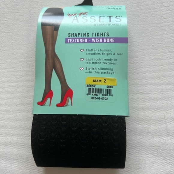 SPANX Assets Shaping Tights Textured Wish Bone Black Size 2 Flattens Smoothes🔥🔥 - Picture 1 of 3